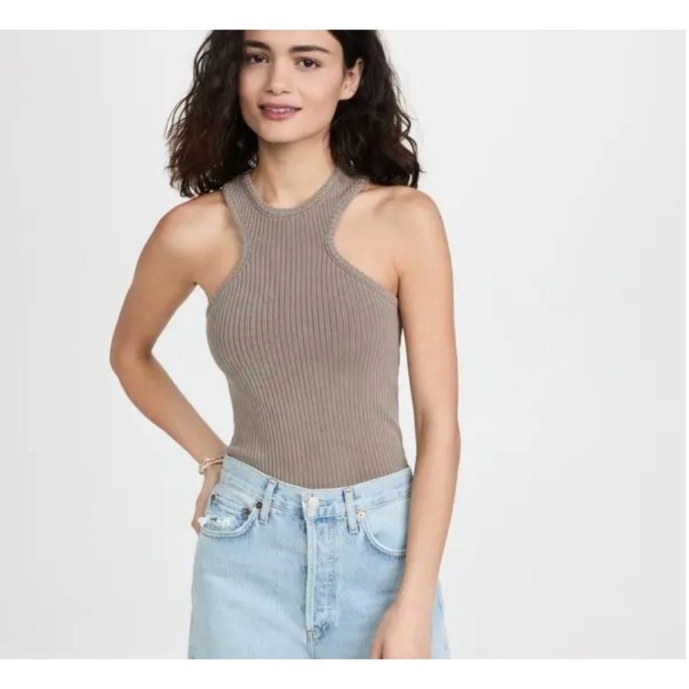Agolde Bea Cutaway Tank Top Organic Cotton Preppy Clean Girl Scandi Neutral Chic